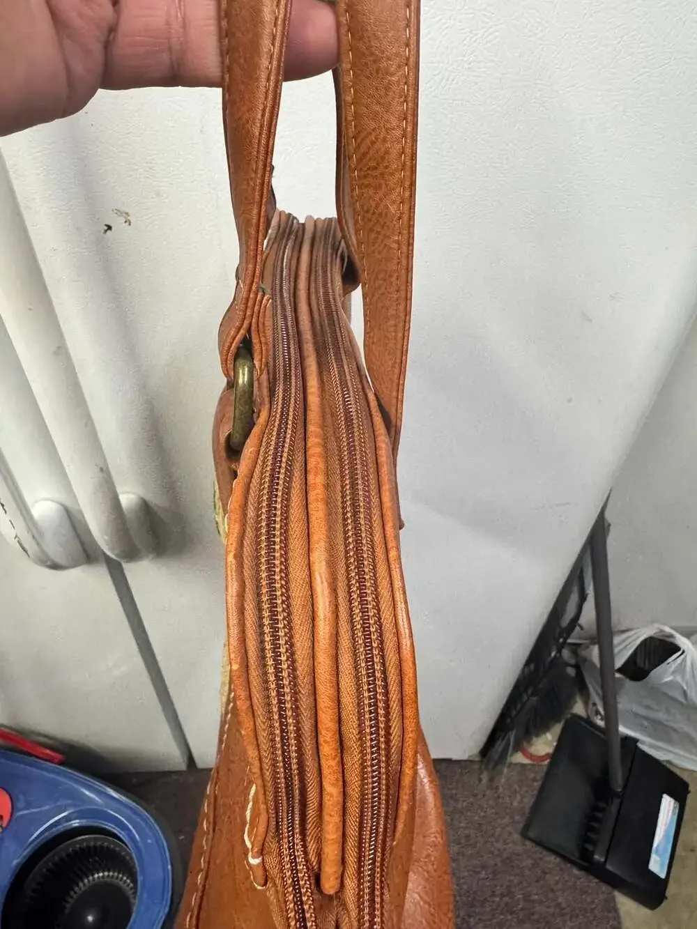 b.o.c. Brown Faux Leather and Straw-Texture Satchel Handbag